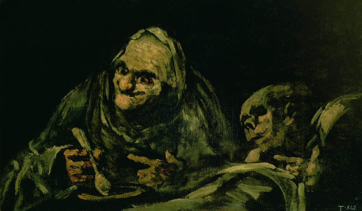 Två gamla män som äter, en av de "svarta målningarna", 1819-23 av Francisco de Goya