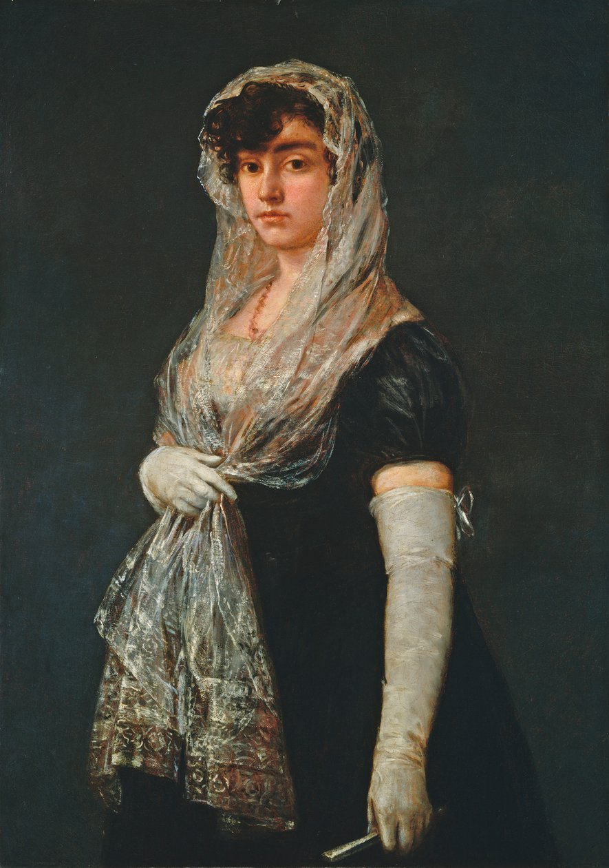 Young Lady Wearing a Mantilla and Basquina av Francisco de Goya