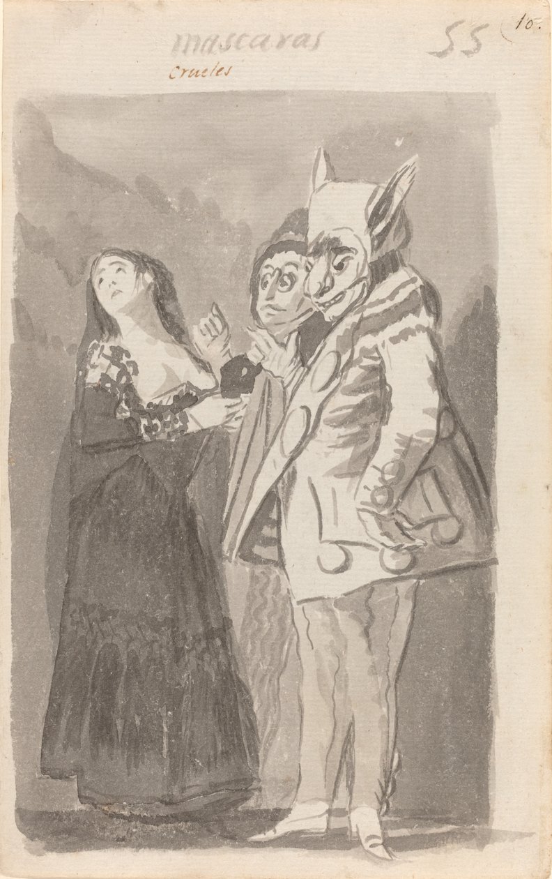 Mascaras grymma (grymma masker) av Francisco de Goya