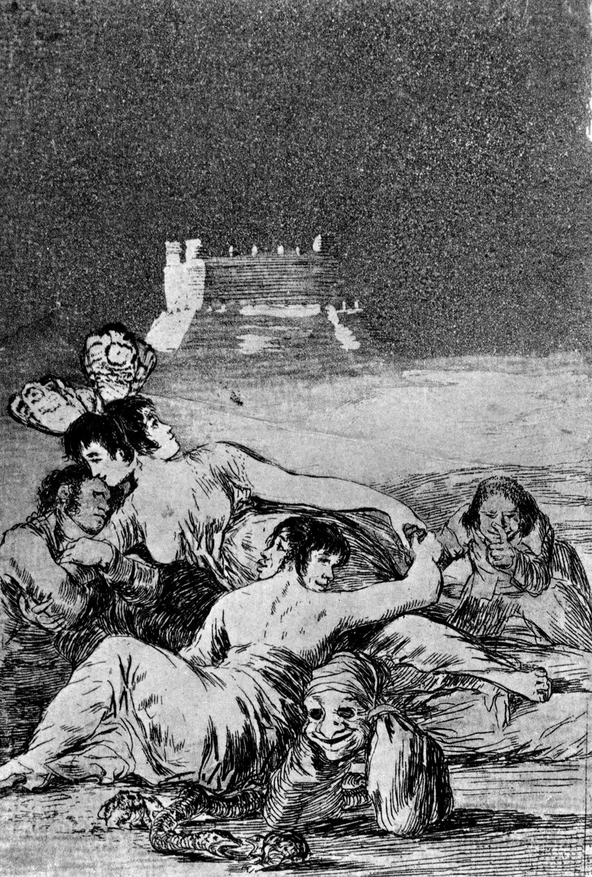 Dröm om Lie och La_inconstance (Etching och Aguatint) av Francisco de Goya