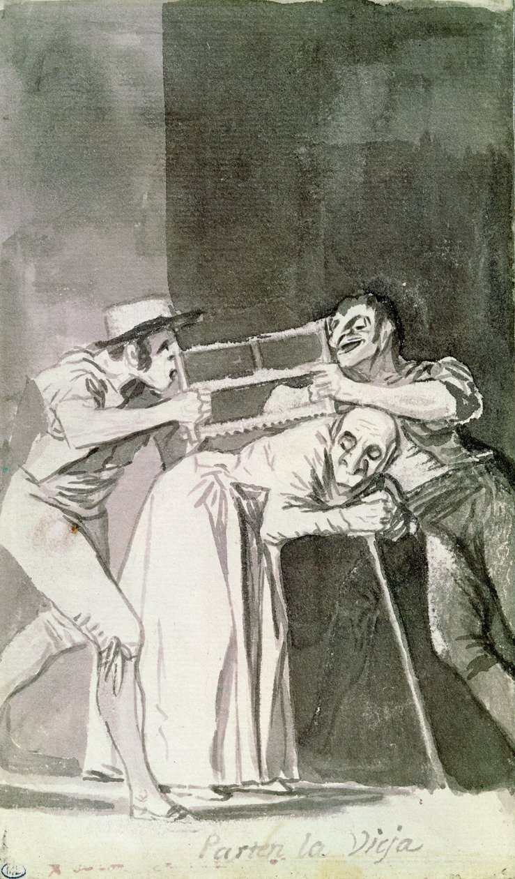 Klipp det gamla (Parten la vieja), ca 1810 (sepiatvätt) av Francisco de Goya