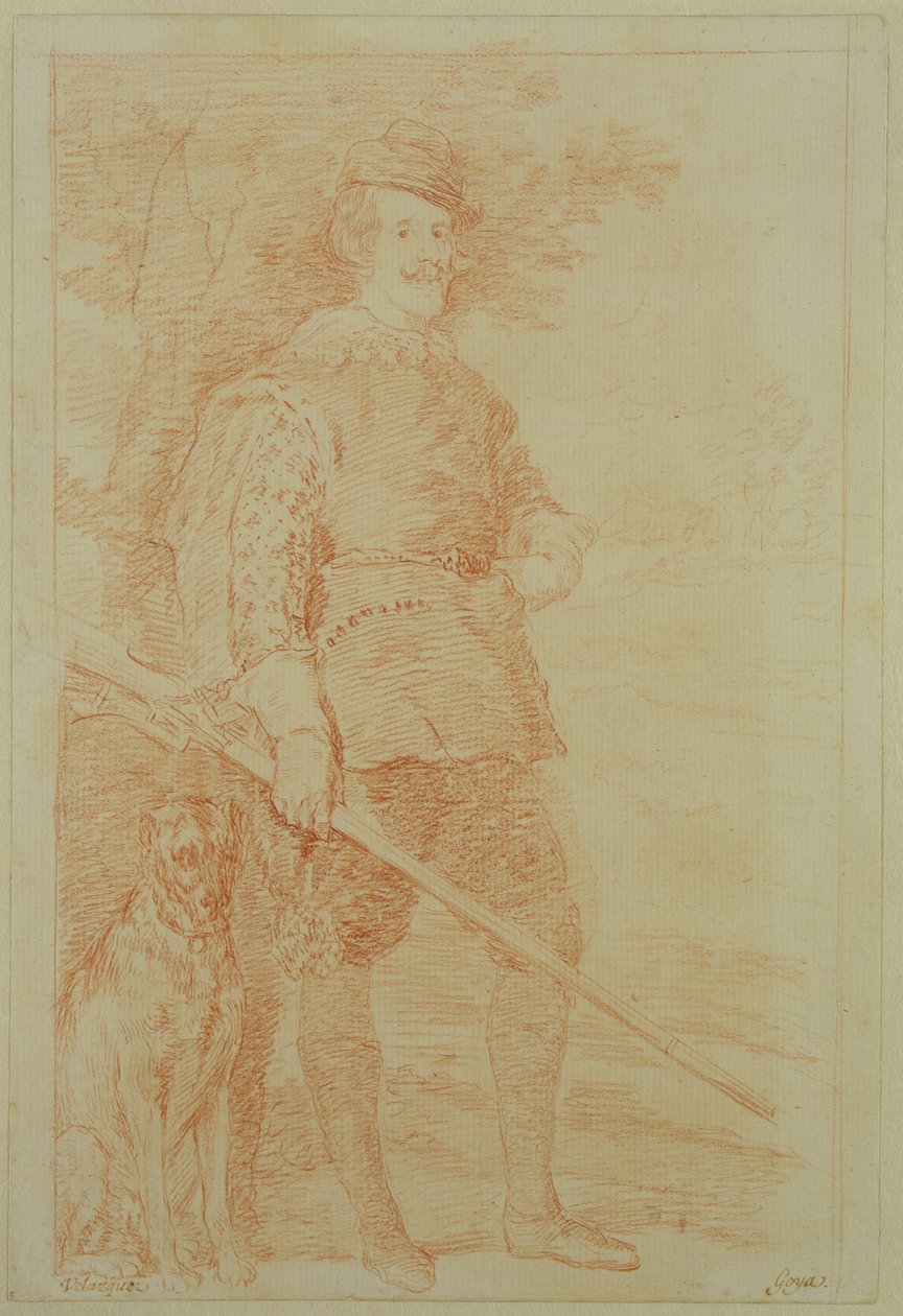 Kung Filip IV av Spanien i jaktdräkt (1605-65) (röd krita på papper) av Francisco de Goya