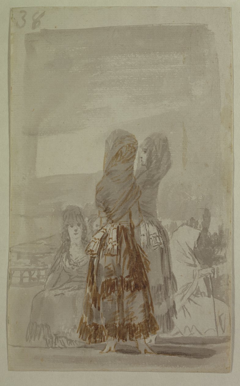 Majas paraderar på paseon (grå och svart penna på papper) av Francisco de Goya