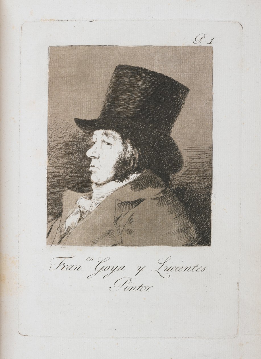 Porträtt av Goya, kopia av tavla I av Los Caprichos (1793-98) (penna och brunt bläck på kalkerpapper) av Francisco de Goya
