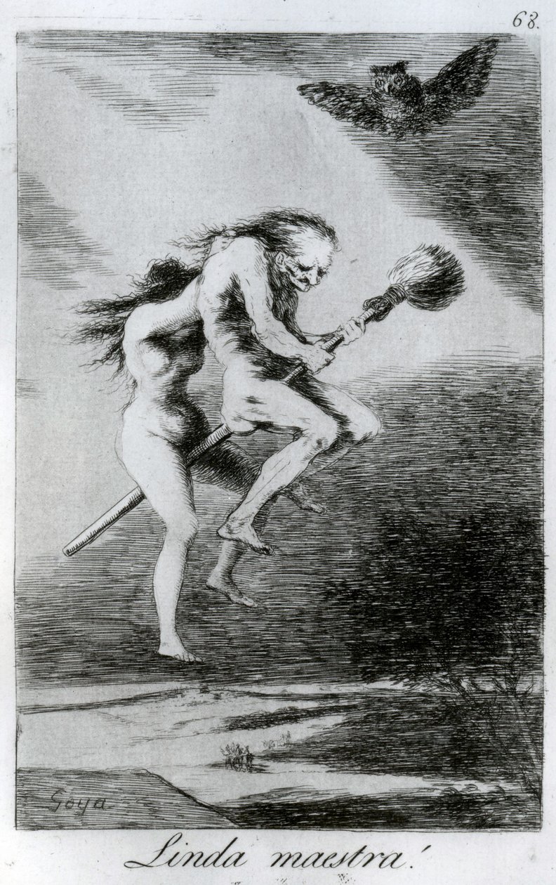Vackert lärarinna, platta 68 ur "Los caprichos", 1799 av Francisco de Goya