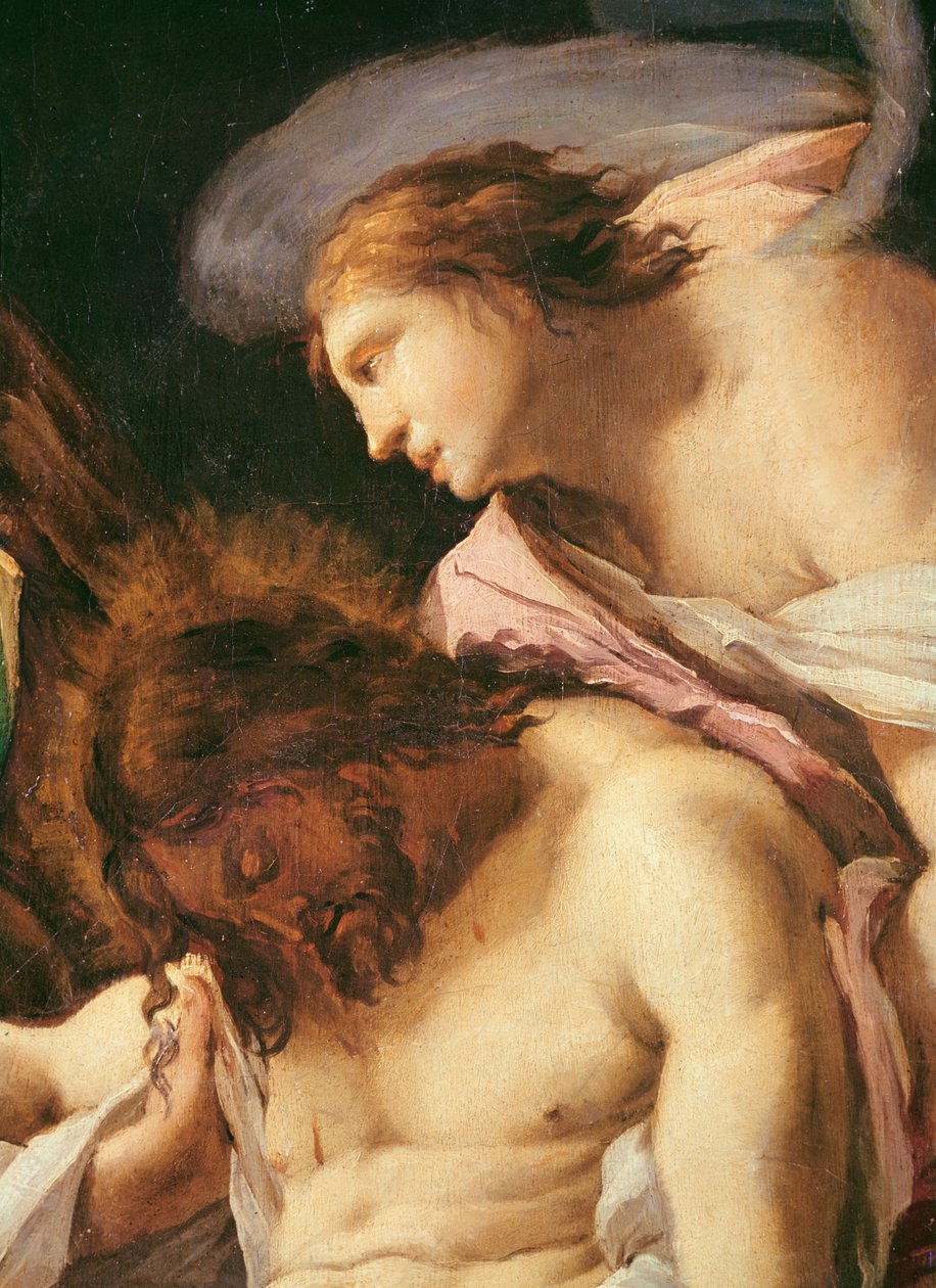 Kristi kropp Begravd detalj av Kristi huvud och ängeln olja på duk av Francisco de Goya