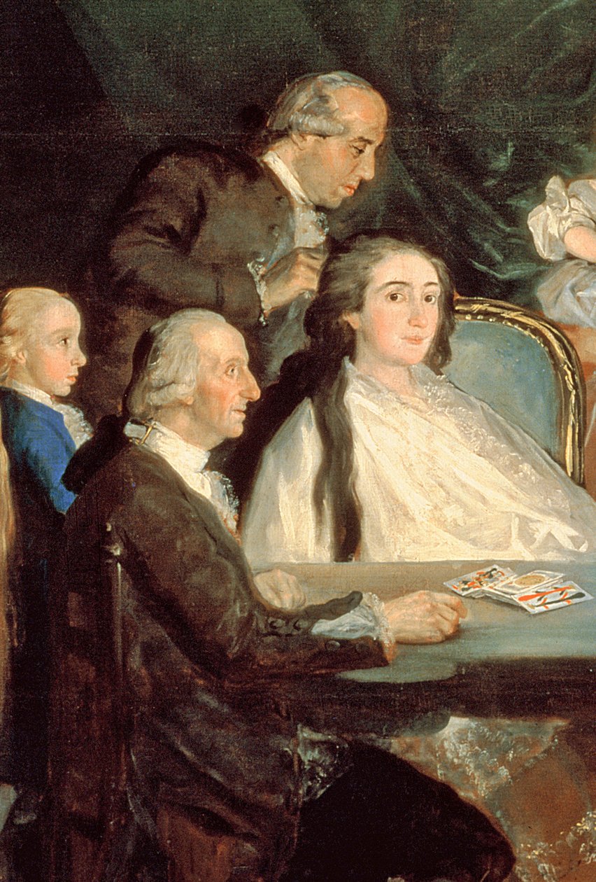 The Family of the Infante Don Luis de Borbon, 1783-84 olja på duk detalj av 214612 av Francisco de Goya