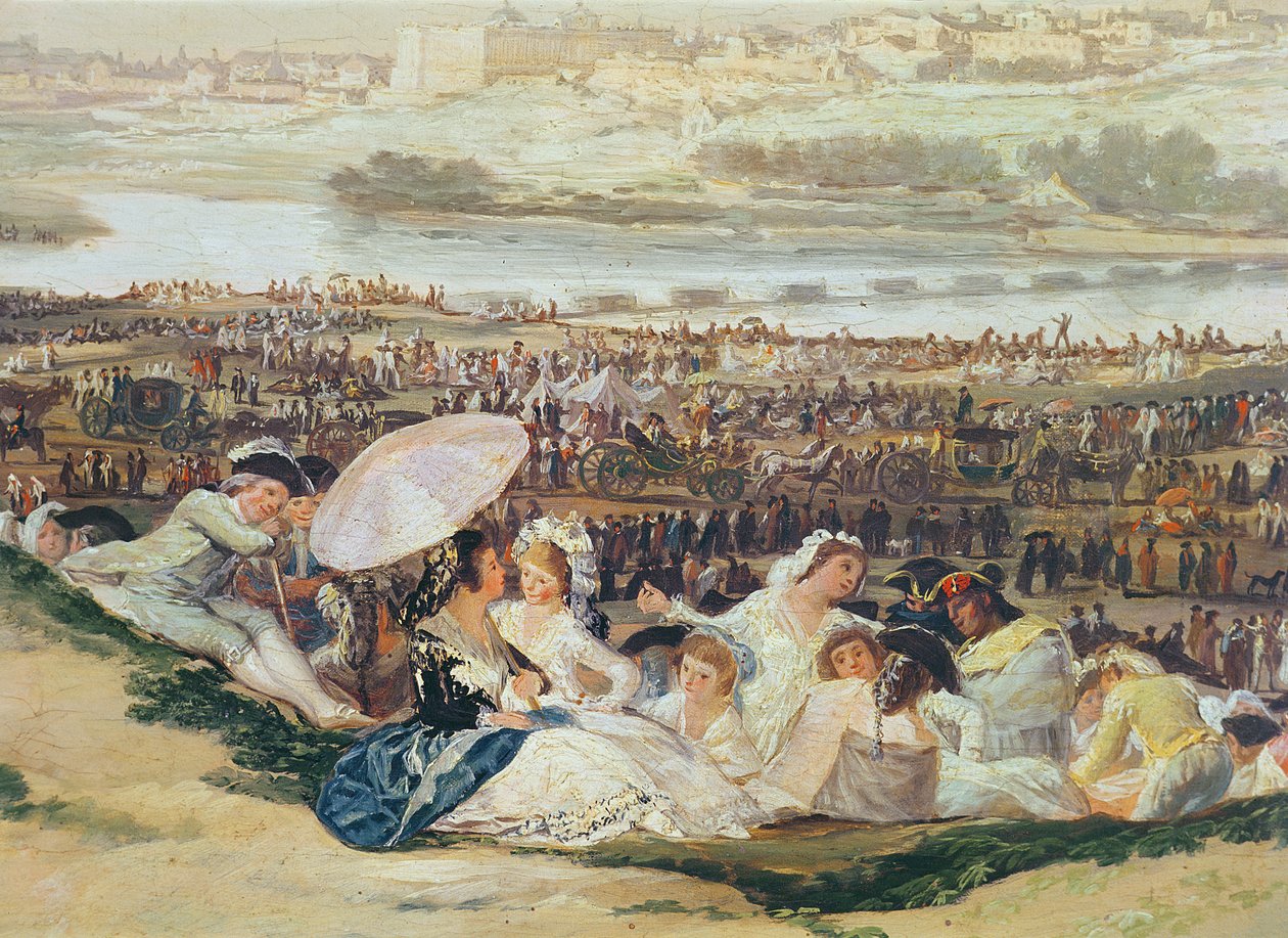 Ängen av San Isidro detalj av en grupp med ett parasoll, 1788 olja på duk av Francisco de Goya