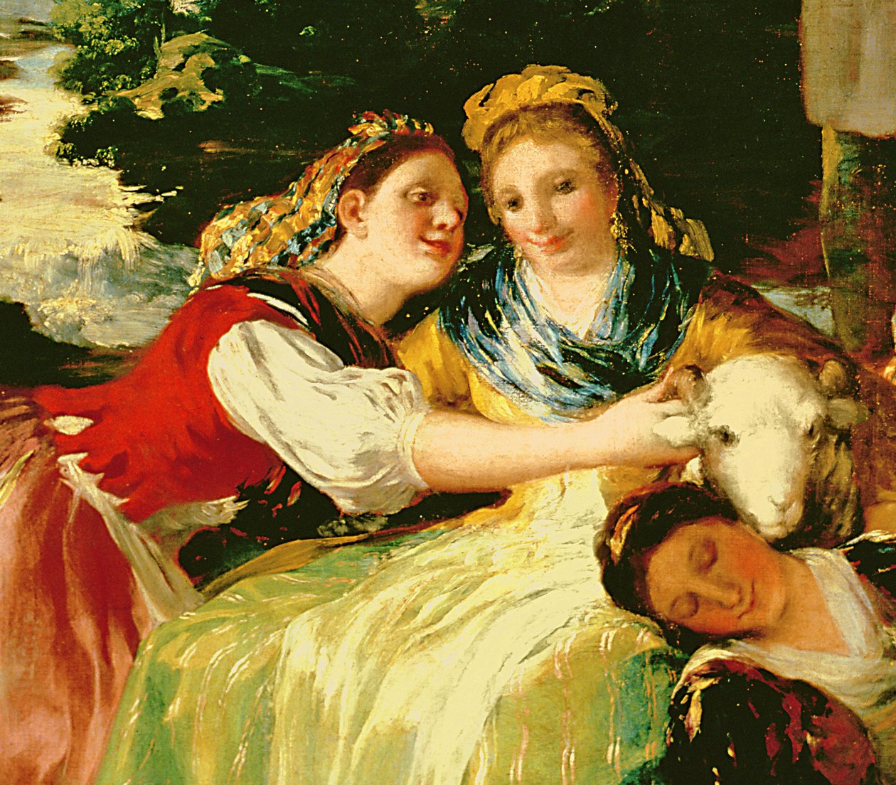 The Washerwomen, före 1780 olja på duk detalj av 61169 av Francisco de Goya