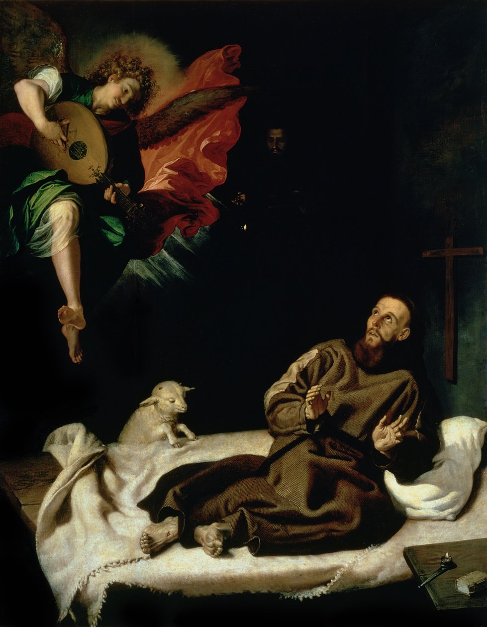 St Francis tröstade av en ängelmusiker av Francisco Ribalta
