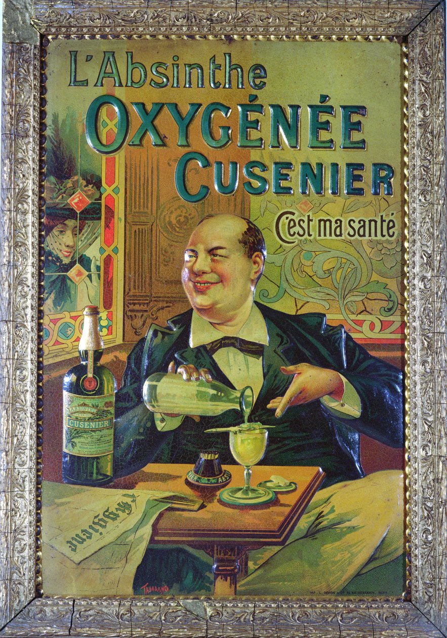 Affisch med reklam för "Oxygenee Cusenier Absinthe" av Francisco Tamagno
