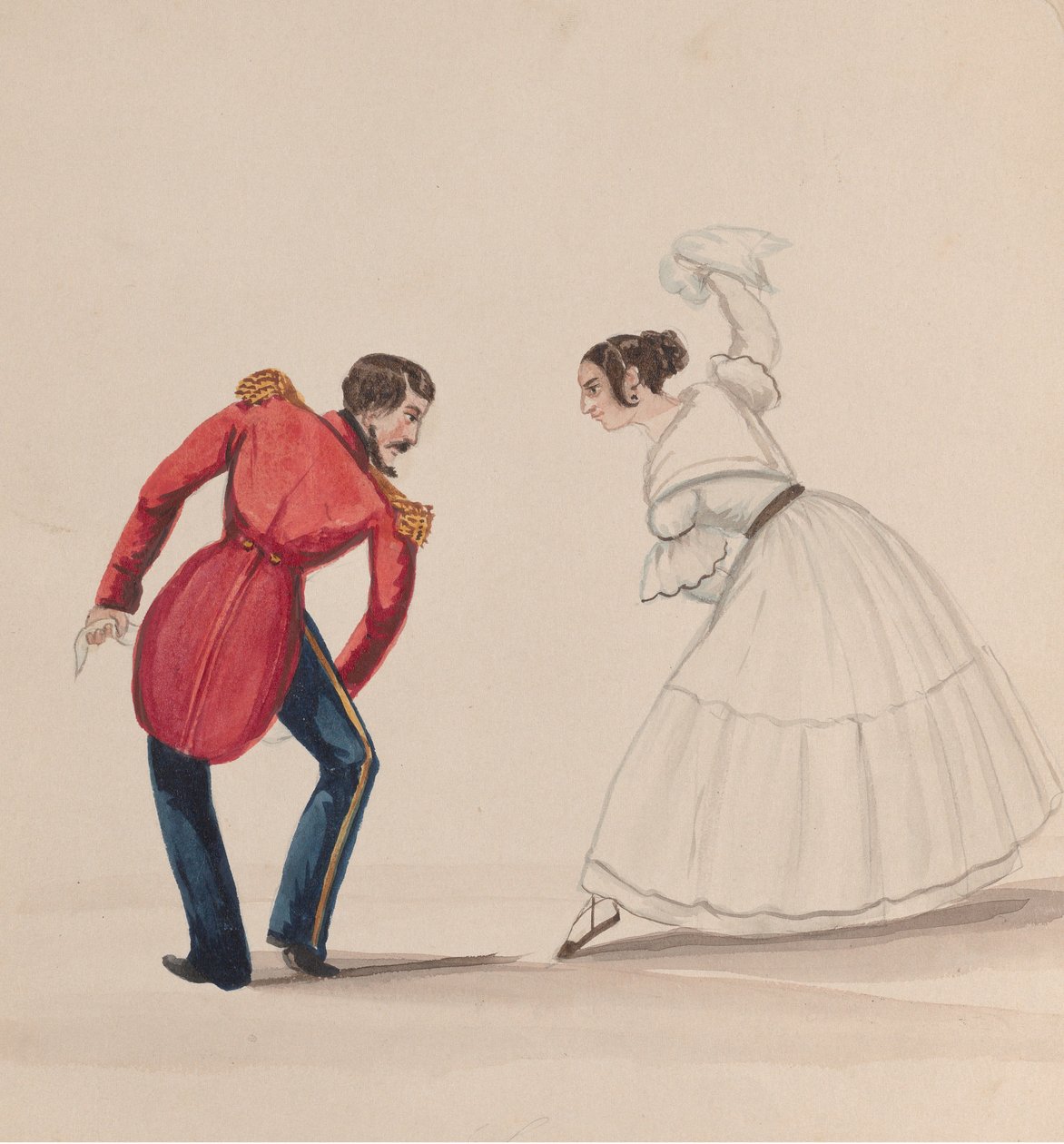 En peruansk man och kvinna som dansar Zamacueca, från en grupp teckningar som visar..., ca. 1848. av Francisco