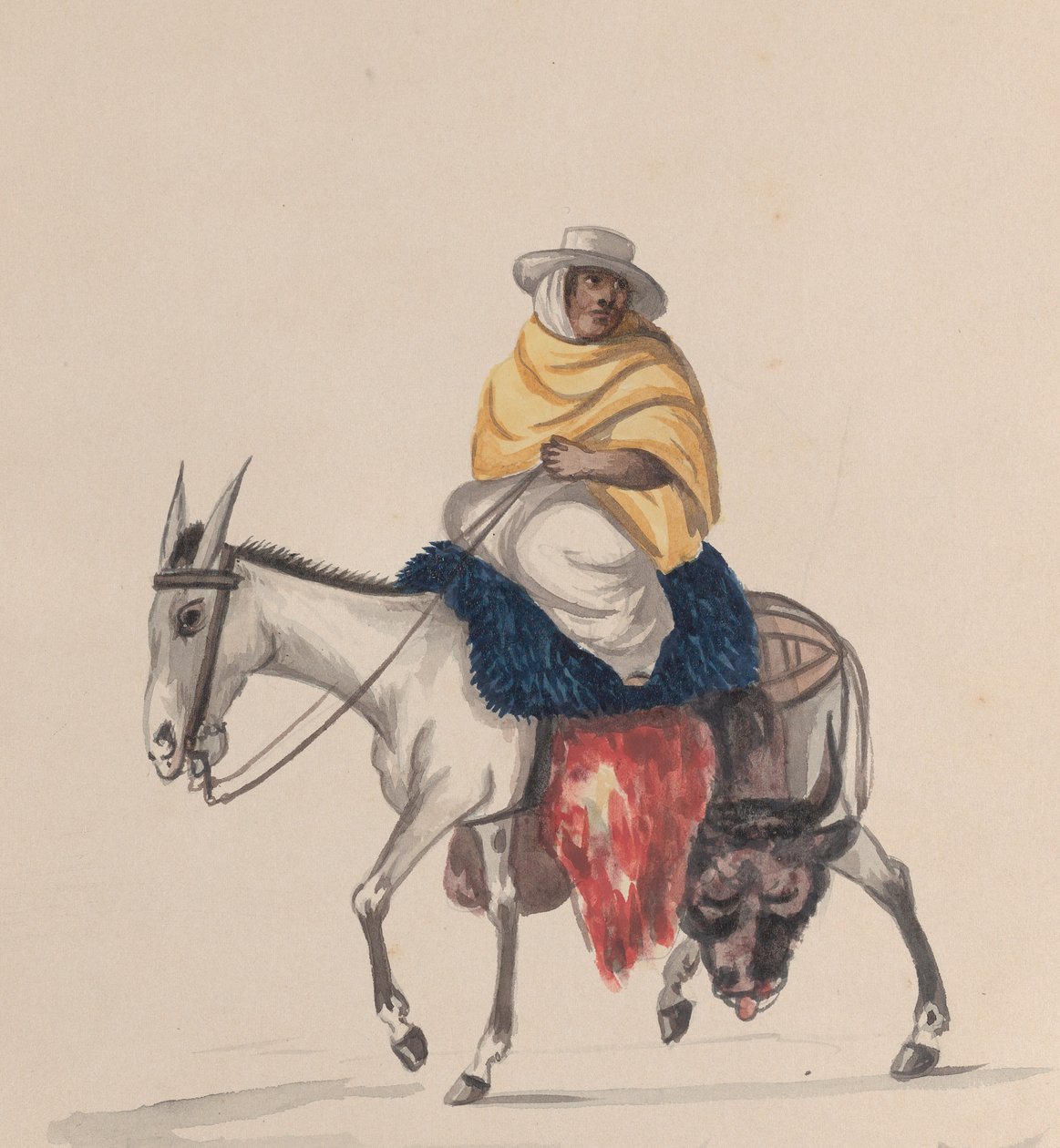 En slaktare som rider på en åsna, från en grupp teckningar föreställande peruansk kostym, ca. 1848. av Francisco