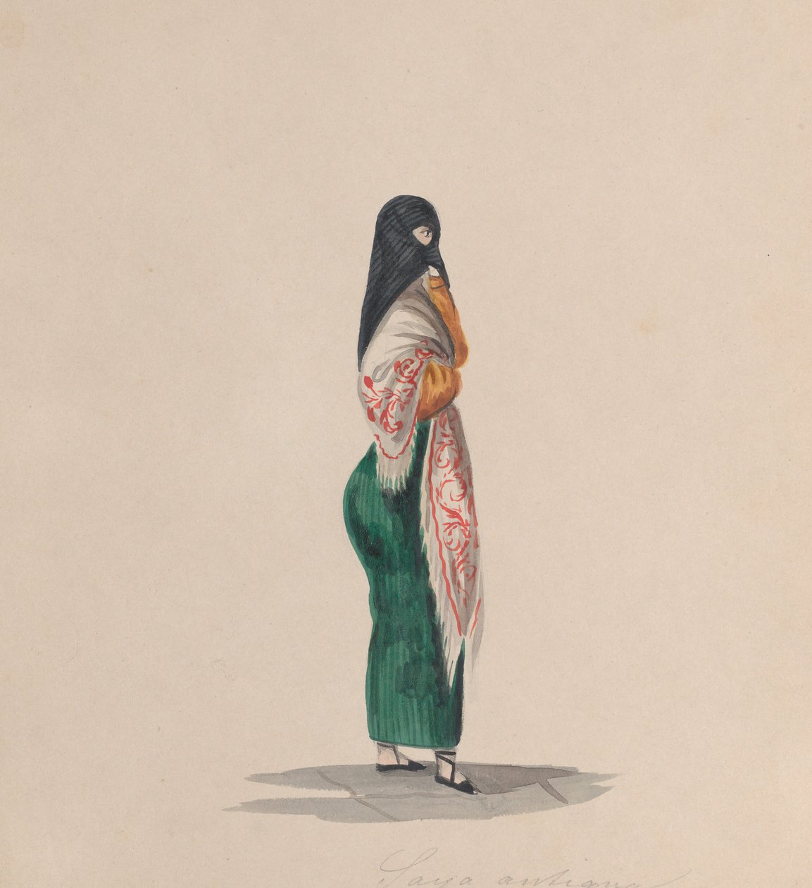 En kvinna som bär ordspråket stående i profil, från en grupp teckningar föreställande peruanska..., ca.184 av Francisco