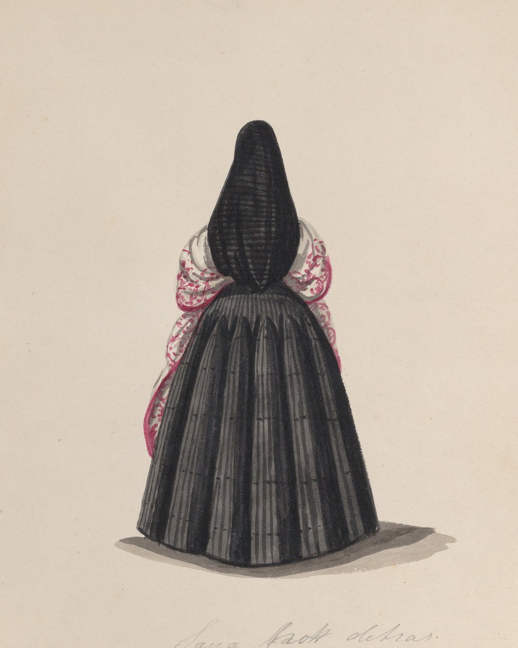 En kvinna som bär saya sedd bakifrån, från en grupp teckningar som visar..., ca. 1848. av Francisco
