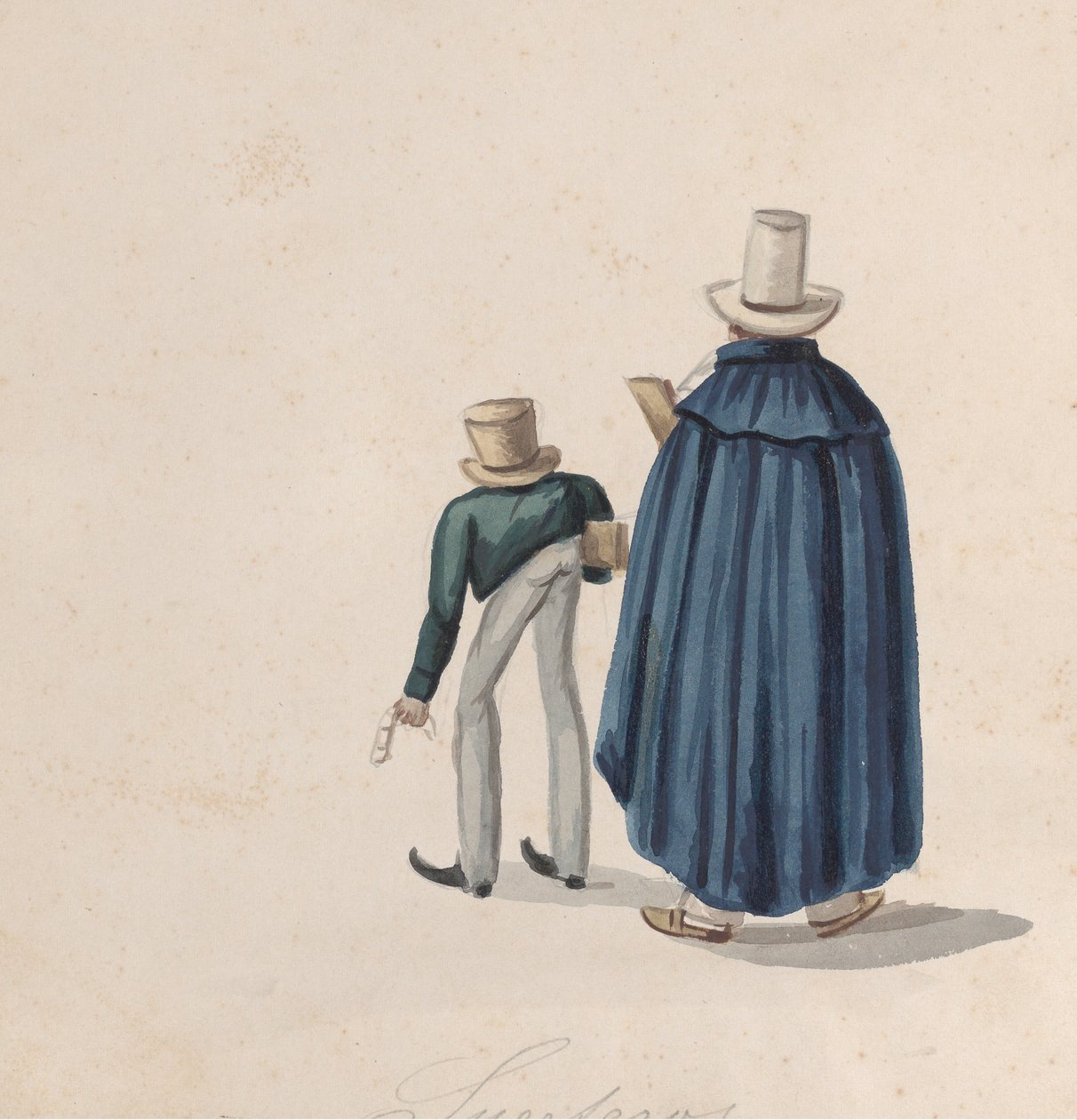 Två peruanska spådamer med hög hatt sedda bakifrån, från en grupp..., ca. 1848. av Francisco