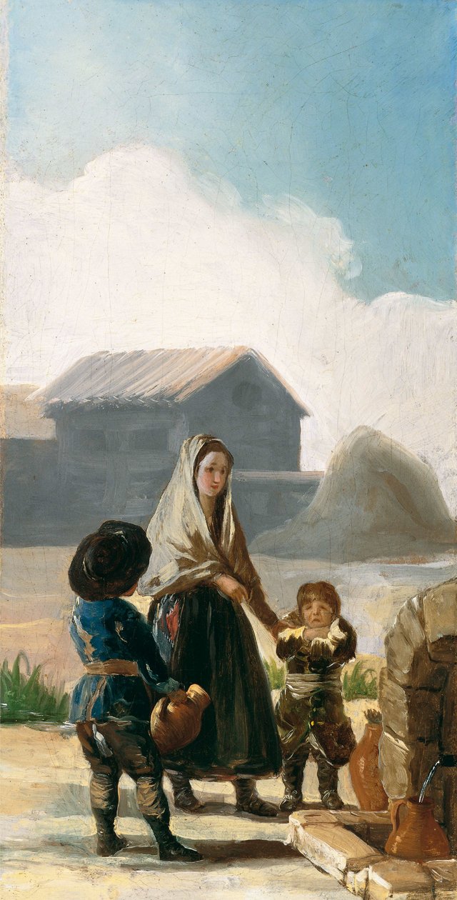 En kvinna och två barn vid en fontän av Francisco de Goya