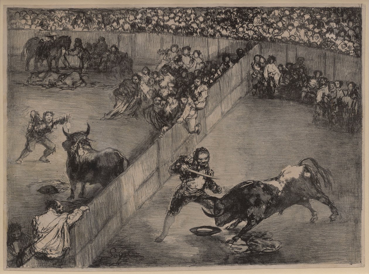 Tjurfäktning i en delad ring av Francisco de Goya