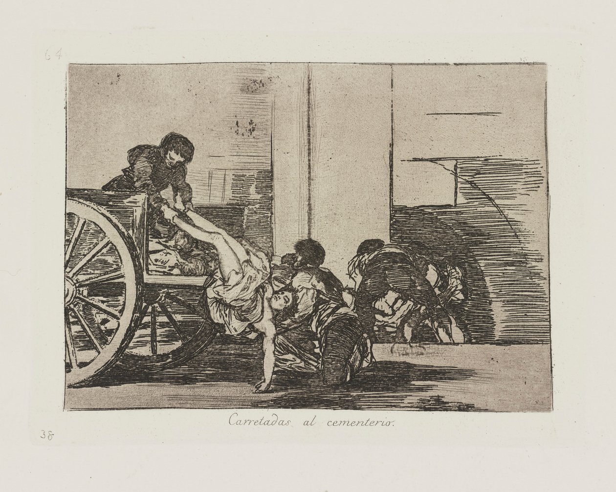Körbanor till kyrkogården. (Kartlaster till kyrkogården.), pl. 64 från serien The Disasters of War av Francisco de Goya