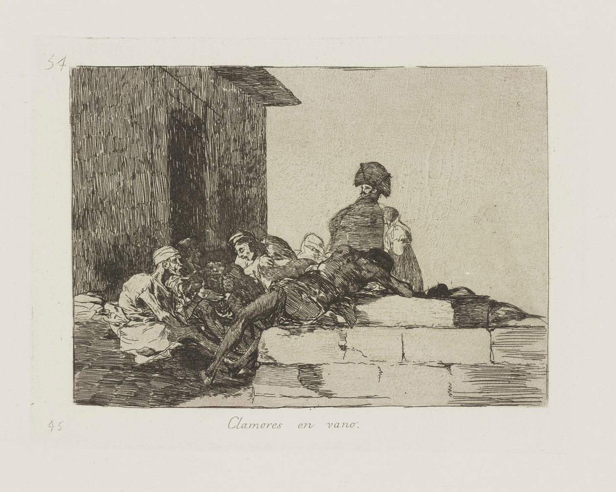 Skrattar förgäves. (Besvär är förgäves.), pl. 54 från serien The Disasters of War av Francisco de Goya