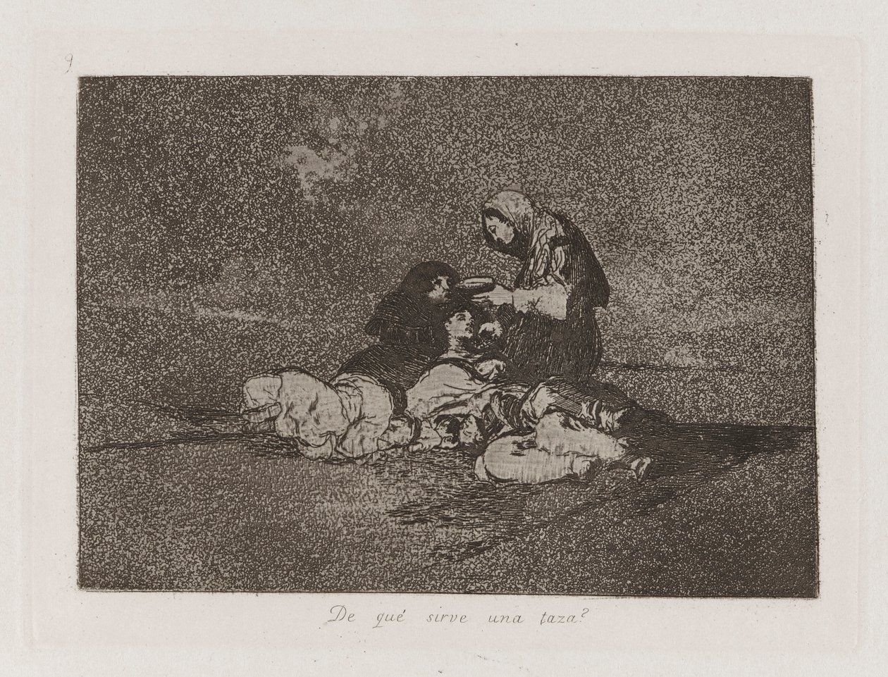 Av vad? servera en kopp? (What Is Use of a Cup?), Platta 59 från The Disasters of War av Francisco de Goya