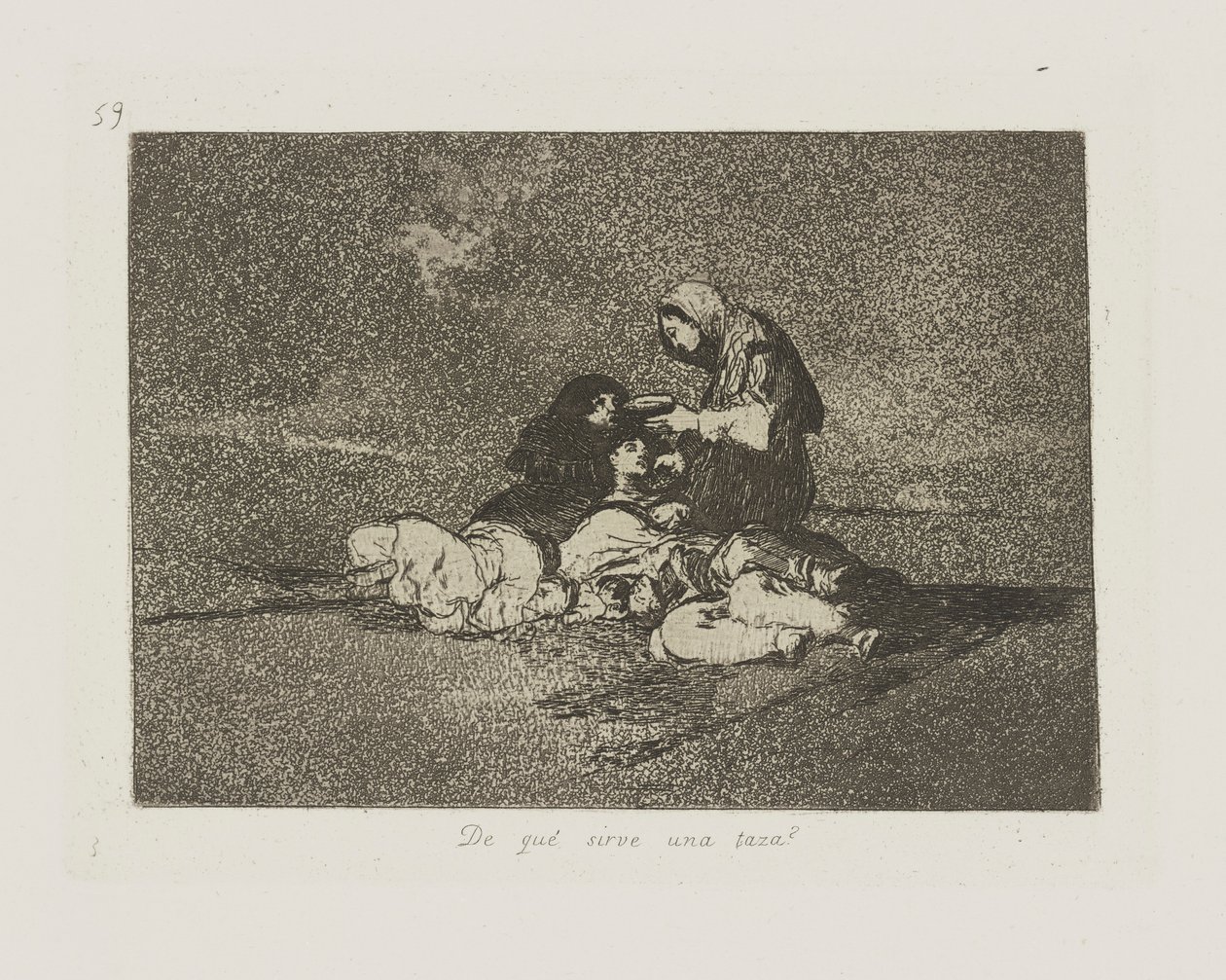 Av vad? serverar en kopp? (Vad är användningen av en kopp?), pl. 59 från serien The Disasters of War av Francisco de Goya