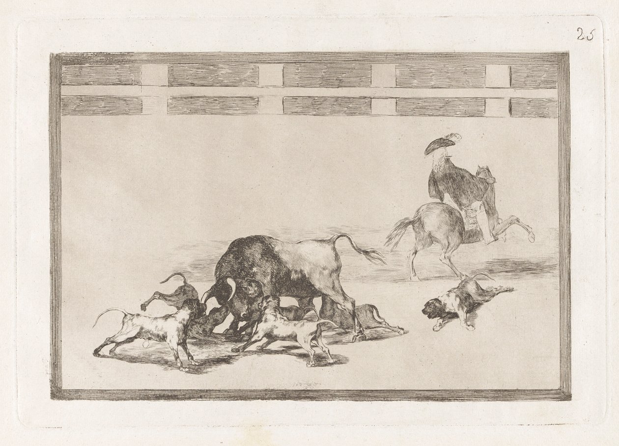 Echan perros al toro (They Loose Dogs on the Bull), Tallrik 25 från La tauromaquia av Francisco de Goya