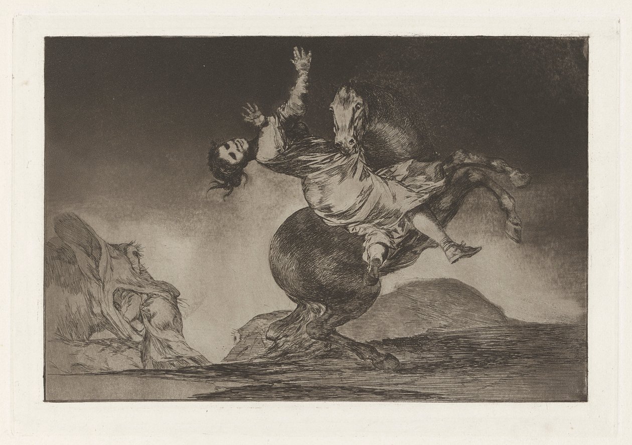 El Caballo Raptor (Hästen-kidnapparen), även känd som La mujer y el potro, que los dome otro (En kvinna och en häst, låt någon annan bemästra dem), från serien Los absurdities (Los proverbios) av Francisco de Goya