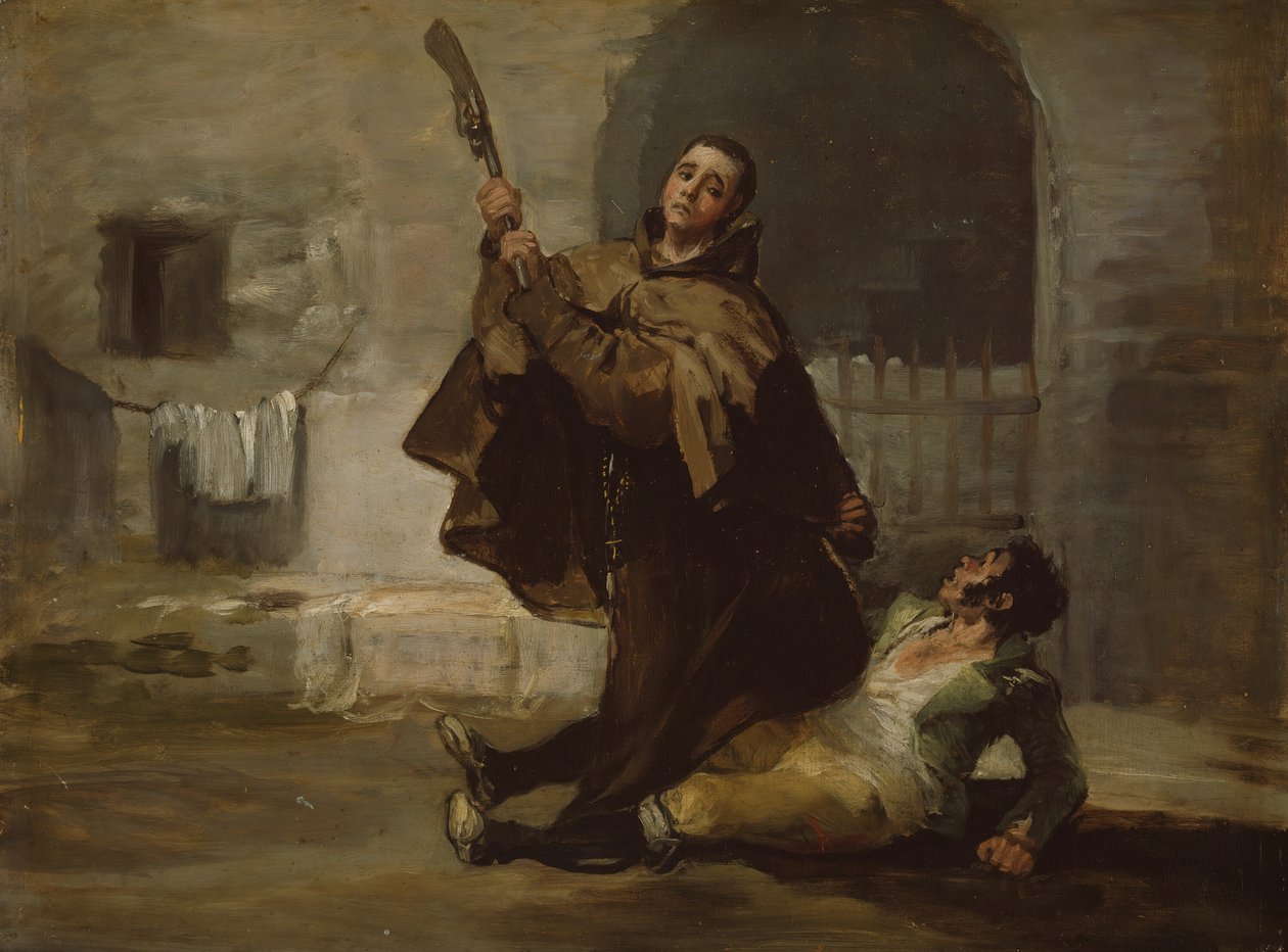 Broder Pedro klubbar El Maragato med gevärets rumpa, ca. 1806. av Francisco de Goya