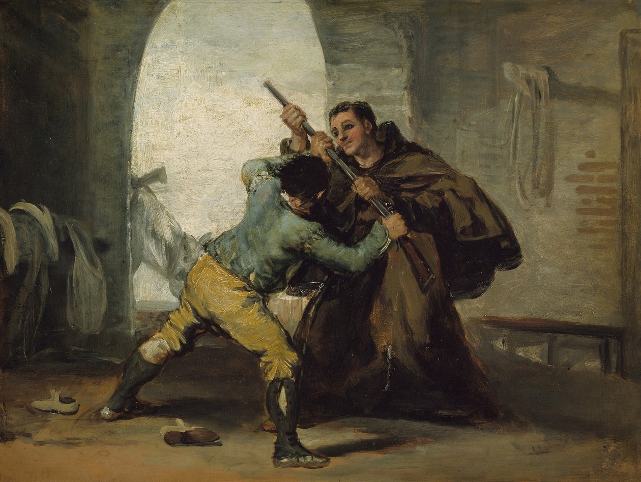 Friar Peter Wrests the Gun från El Maragato, ca. 1806. av Francisco de Goya