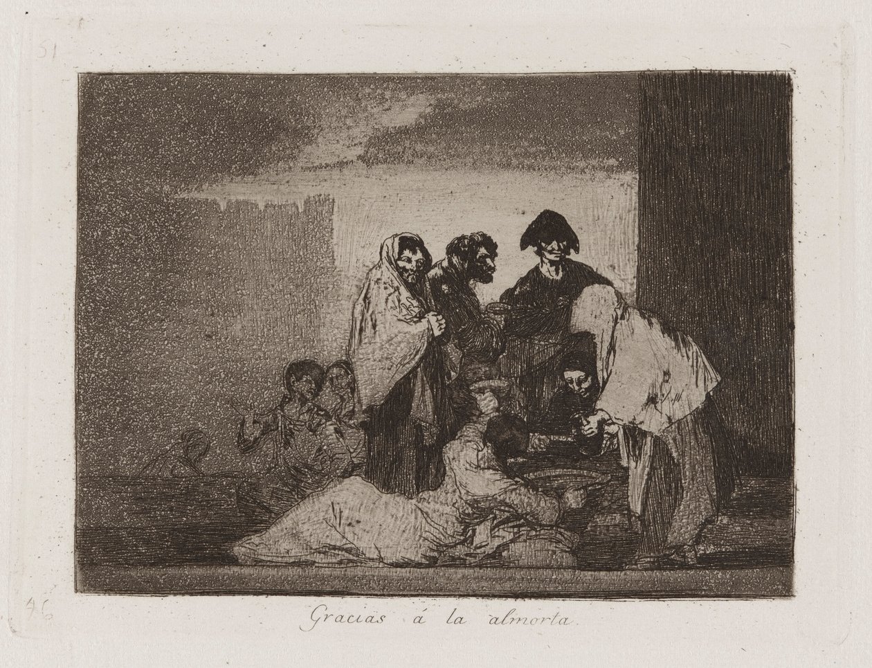 Tack ? la almorta (Thanks to the Millet), Platta 51 från The Disasters of War av Francisco de Goya