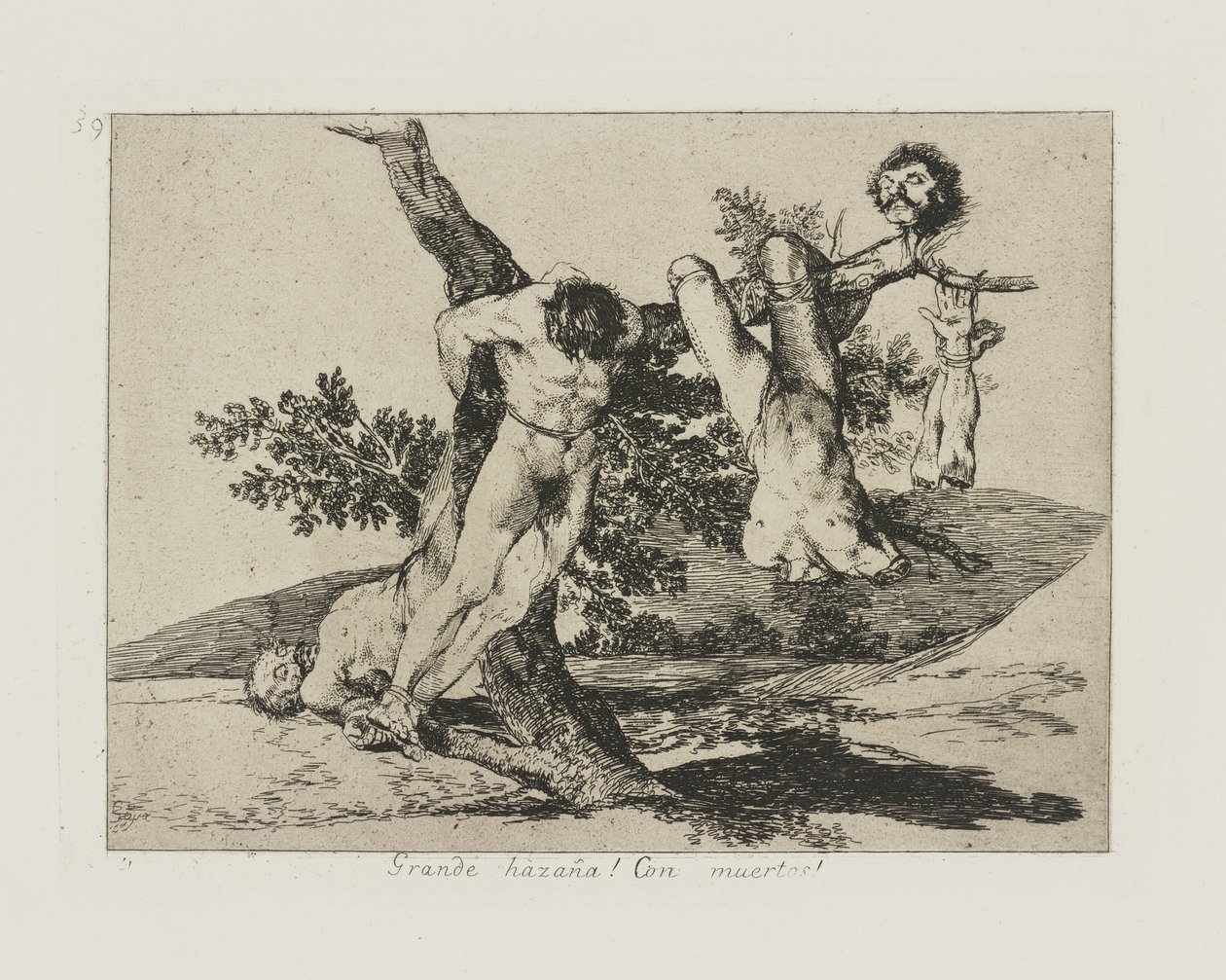 Stor bedrift? a! Med döda! (En heroisk bedrift! Med döda män!), pl. 39 från serien The Disasters of War av Francisco de Goya