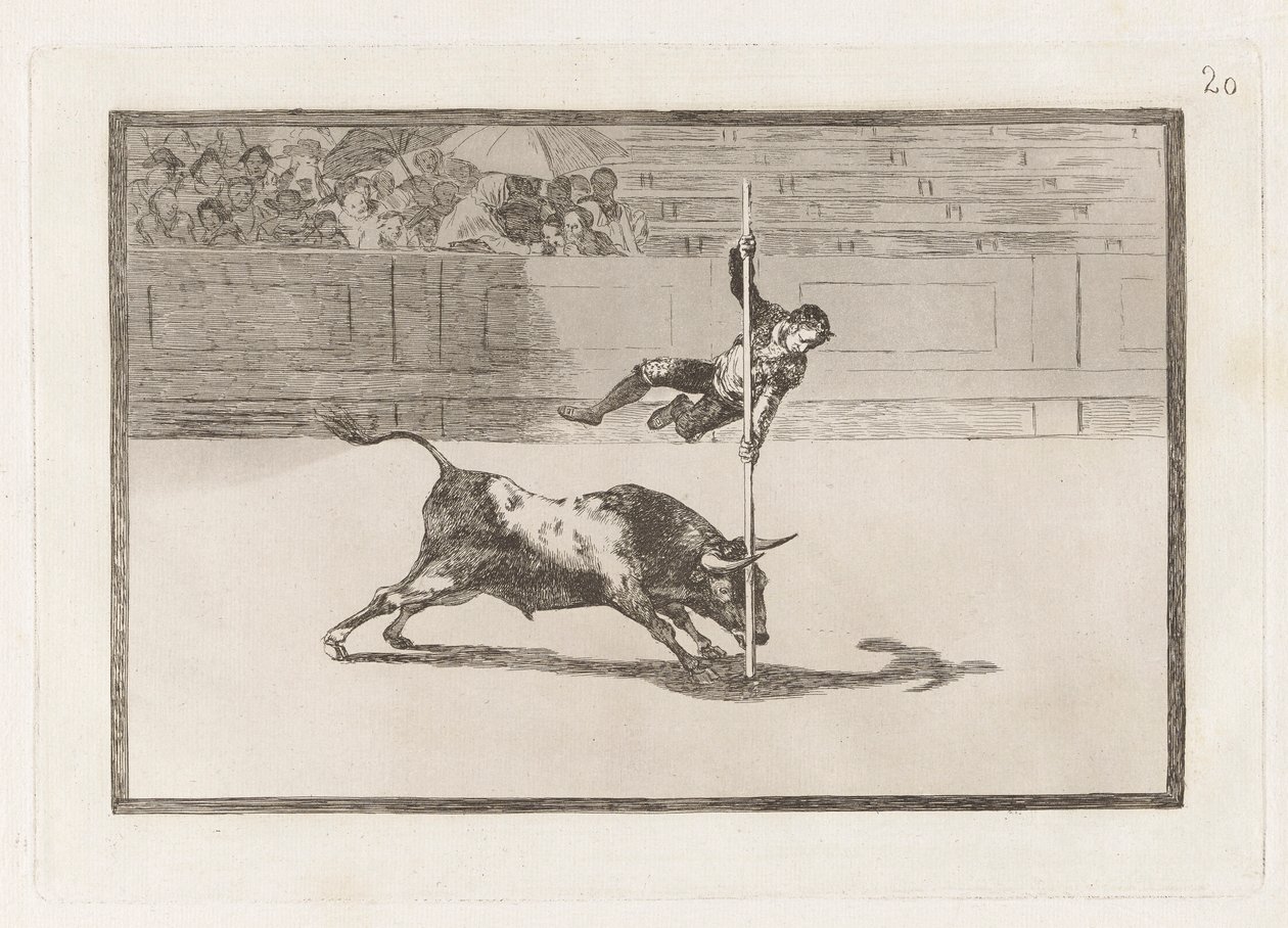 Juanito Apinanis lätthet och fräckhet i [ringen] i Madrid, skylt 20 från La Tauromaquia av Francisco de Goya
