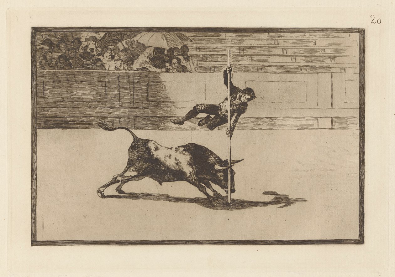 Juanito Apinanis lätthet och fräckhet i [ringen] i Madrid, skylt 20 från La Tauromaquia av Francisco de Goya