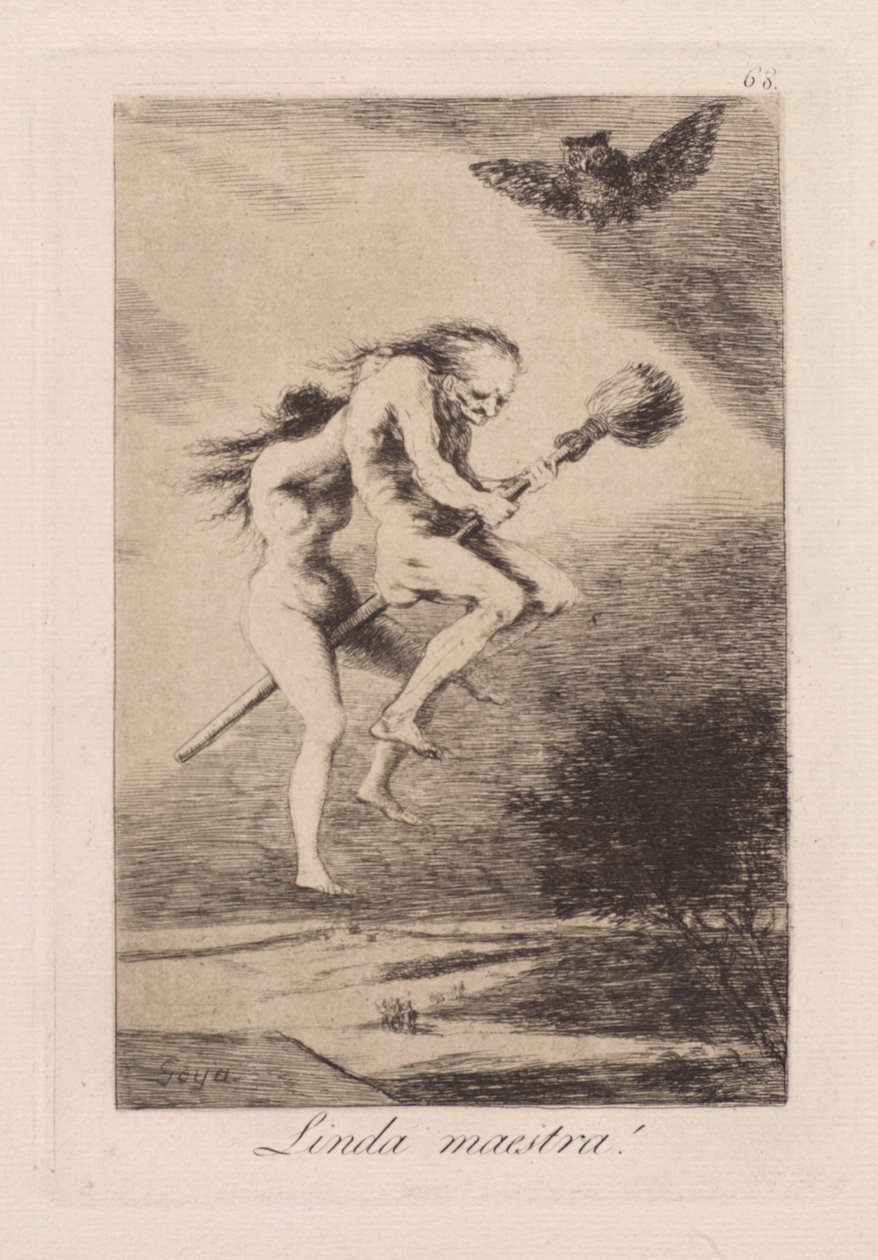 Linda maestra! (Snygg lärare!), pl. 68 från serien Los caprichos av Francisco de Goya