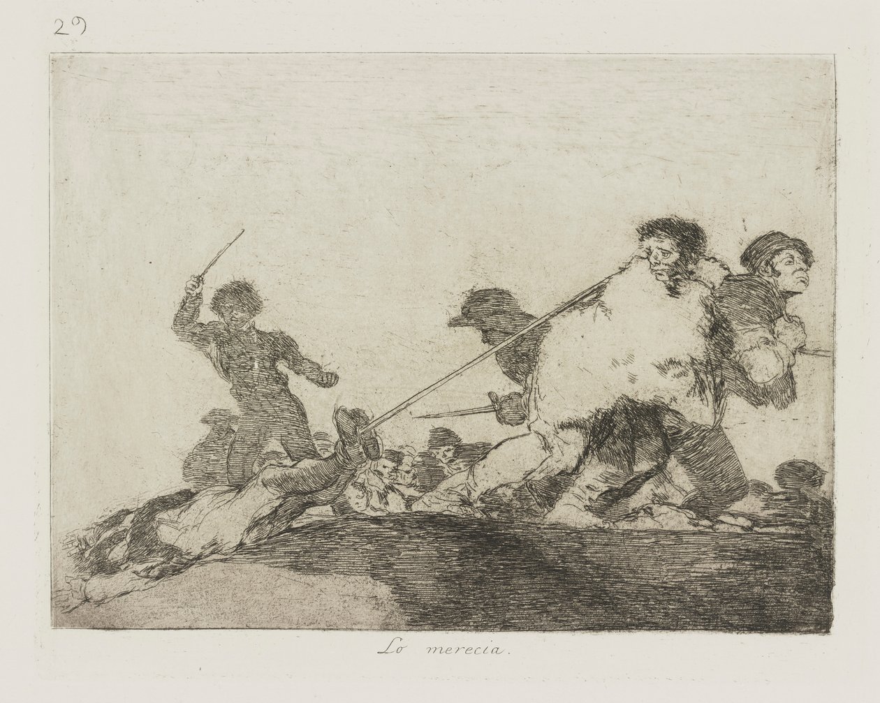 Jag förtjänade det. (Han förtjänade det.), pl. 29 från serien The Disasters of War av Francisco de Goya