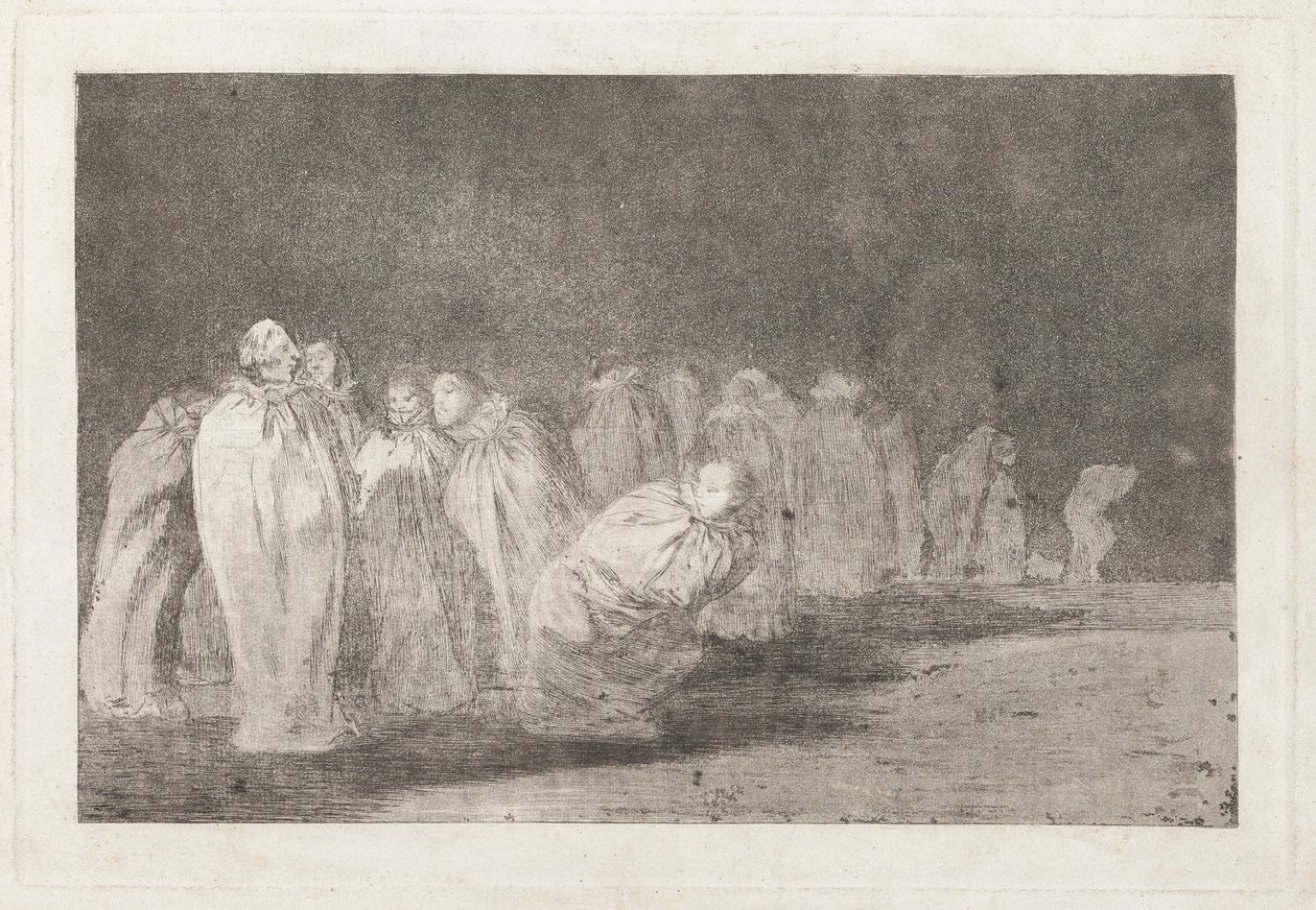 Los ensacados (Männen i säckar), även känd som So el sayal, hay al (Det finns något under säckväven), från serien Los disparates (Los proverbios) av Francisco de Goya
