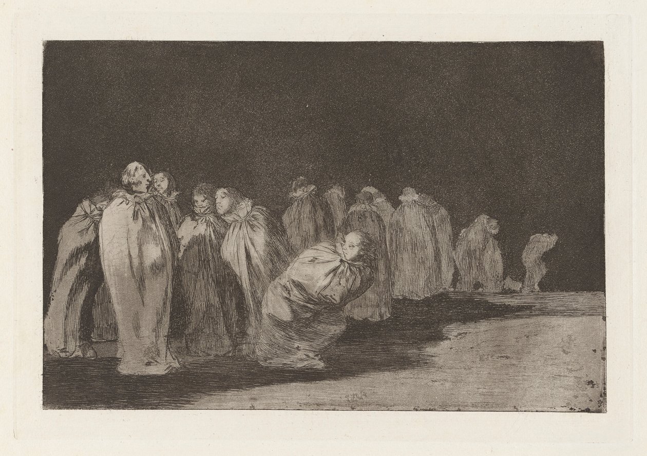 Los ensacados (Männen i säckar), även känd som So el sayal, hay al (Det finns något under säckväven), från serien Los disparates (Los proverbios) av Francisco de Goya