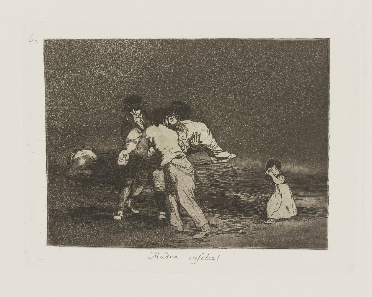 Olycklig mamma! (Olycklig mor!), pl. 50 från serien The Disasters of War av Francisco de Goya