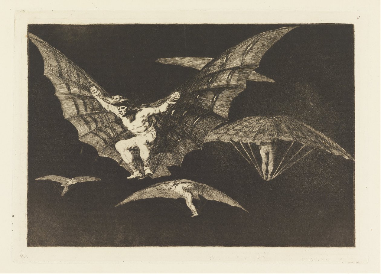 Flygsätt, platta 13 i Ordspråksboken av Francisco de Goya