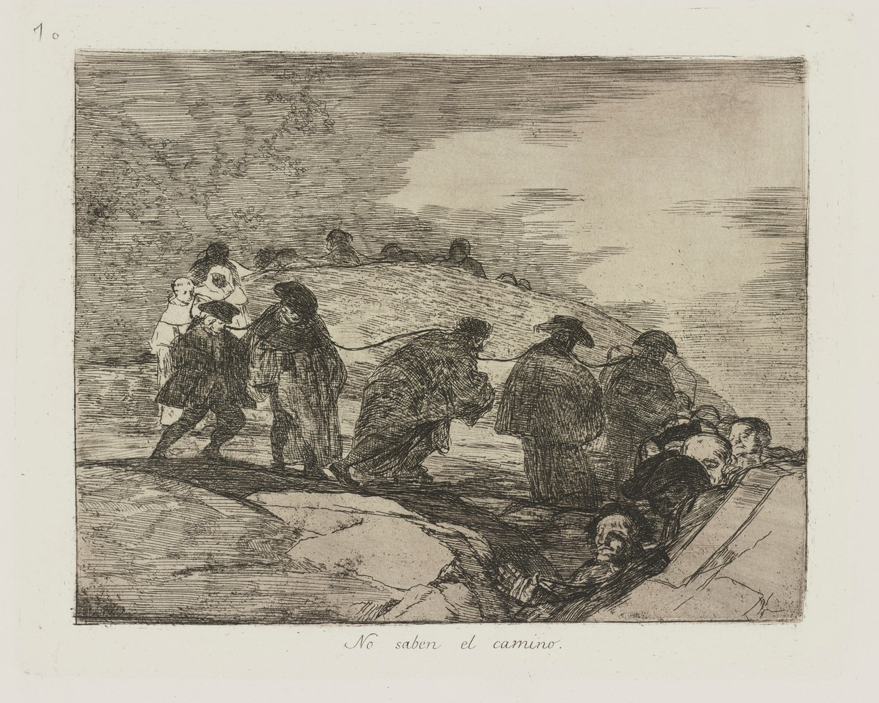 Ingen saben el camino. (De vet inte vägen.), pl. 70 från serien Los desastres de la guerra (Krigets katastrofer) av Francisco de Goya