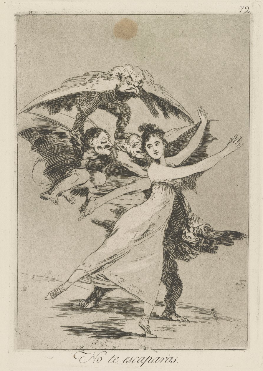 Ingen te escapr?s. (Du kommer inte att fly.), pl. 72 från serien Los caprichos av Francisco de Goya