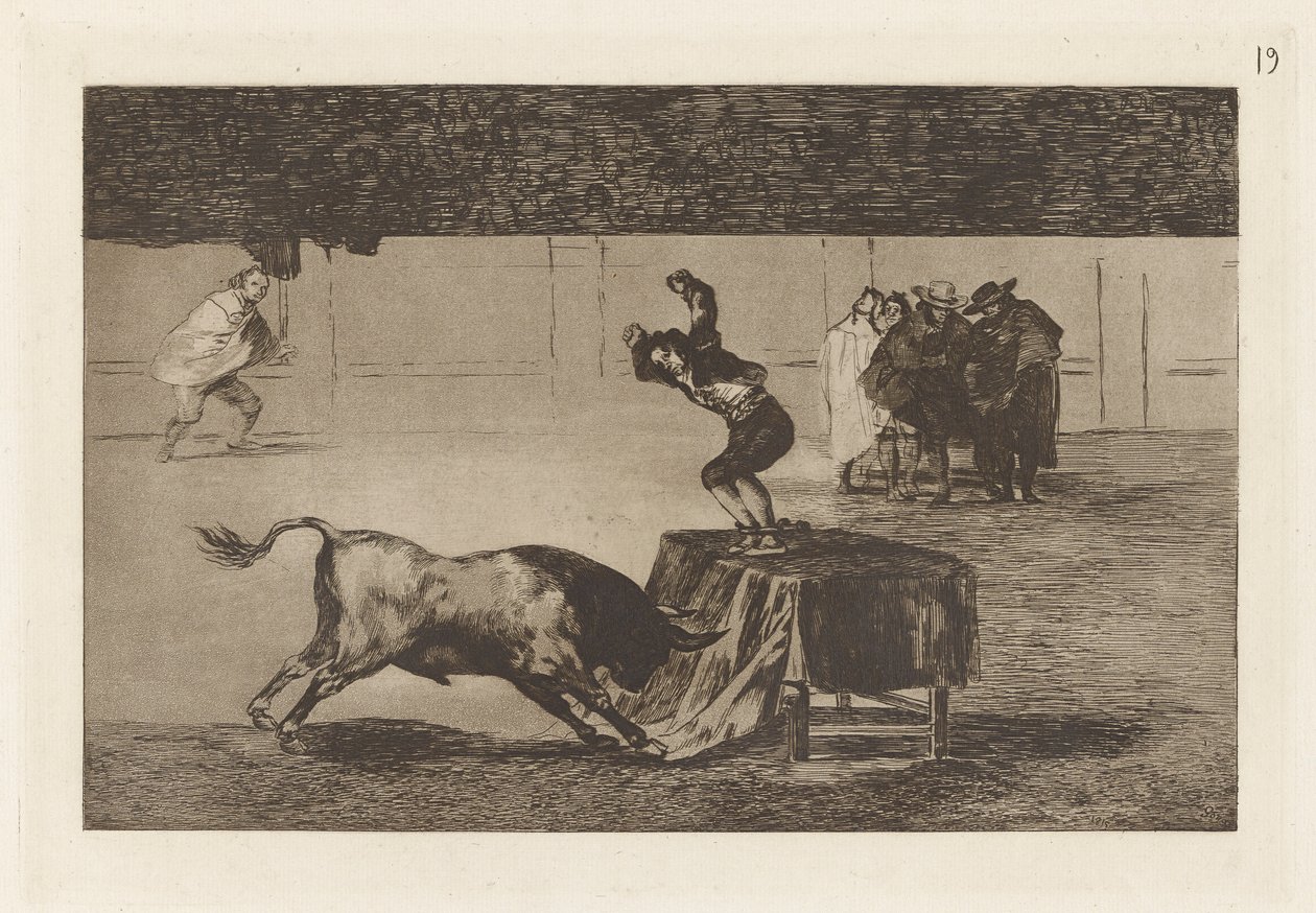 En annan galenskap av honom på samma torg (Another Madness of his in the Same Ring), tavla 19 från La tauromaquia av Francisco de Goya