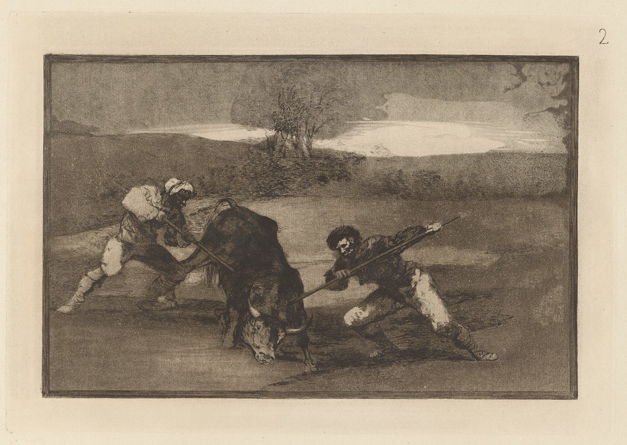 Ett annat sätt att jaga? fot (Ett annat sätt att jaga till fots), Tavla 2 från La tauromaquia av Francisco de Goya