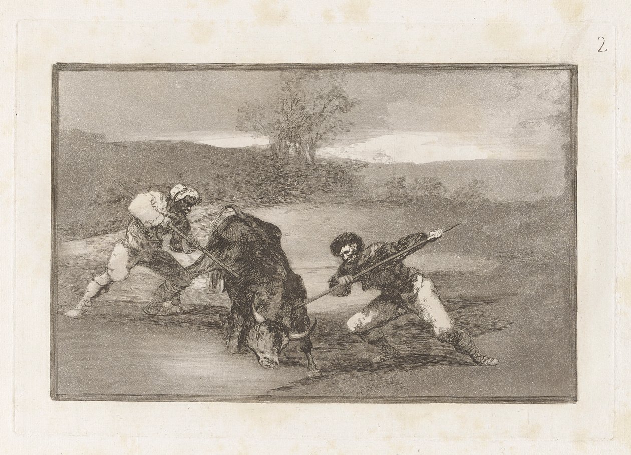 Ett annat sätt att jaga? fot (Ett annat sätt att jaga till fots), Tavla 2 från La tauromaquia av Francisco de Goya