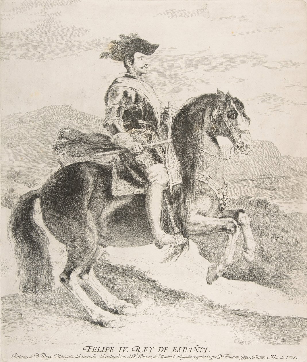 Filip IV till häst, efter Velázquez, 1778. av Francisco de Goya