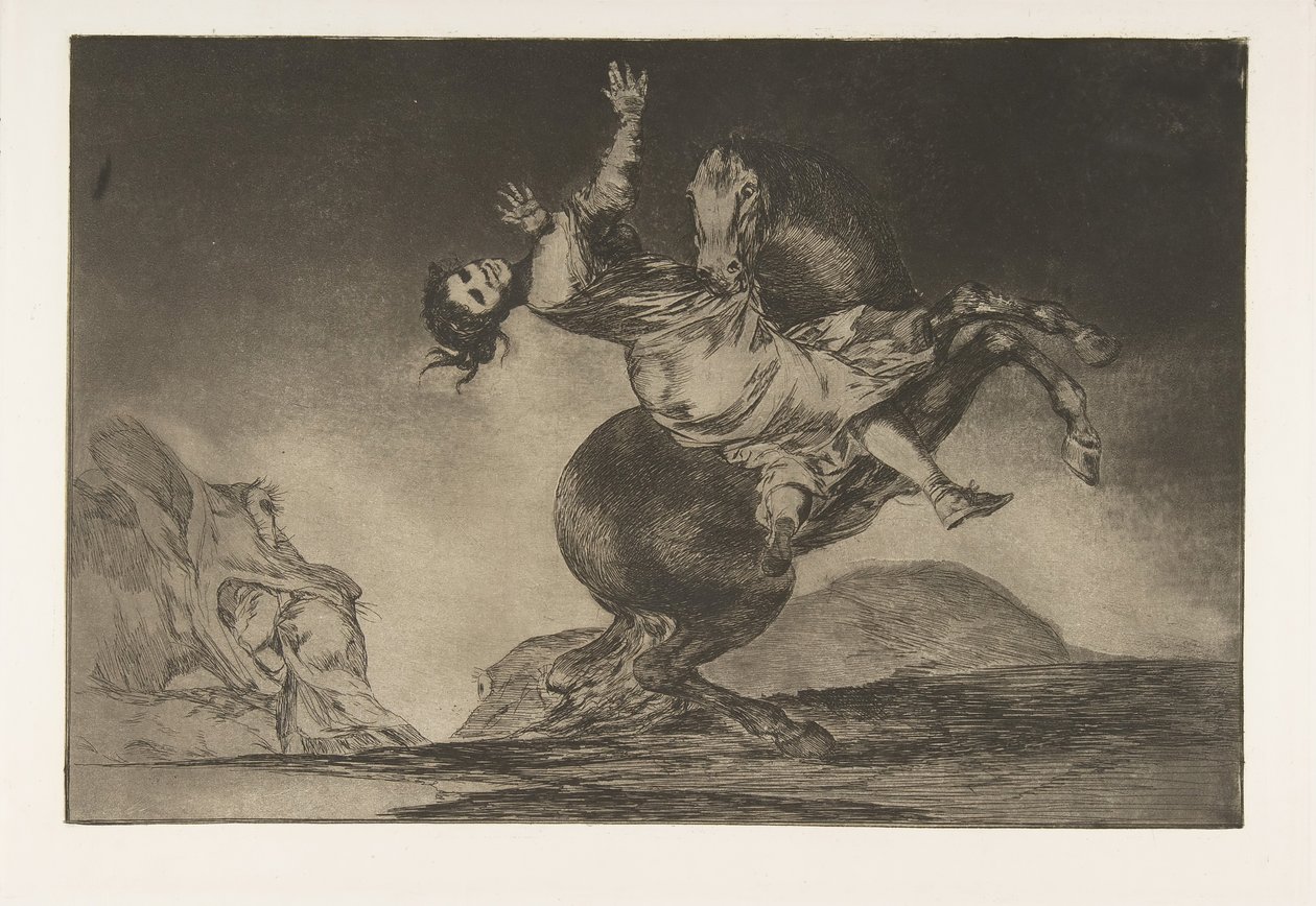 Plåt 10 från Disparates: Hästens bortförare, ca. 1816-23 utgiven 1864. av Francisco de Goya