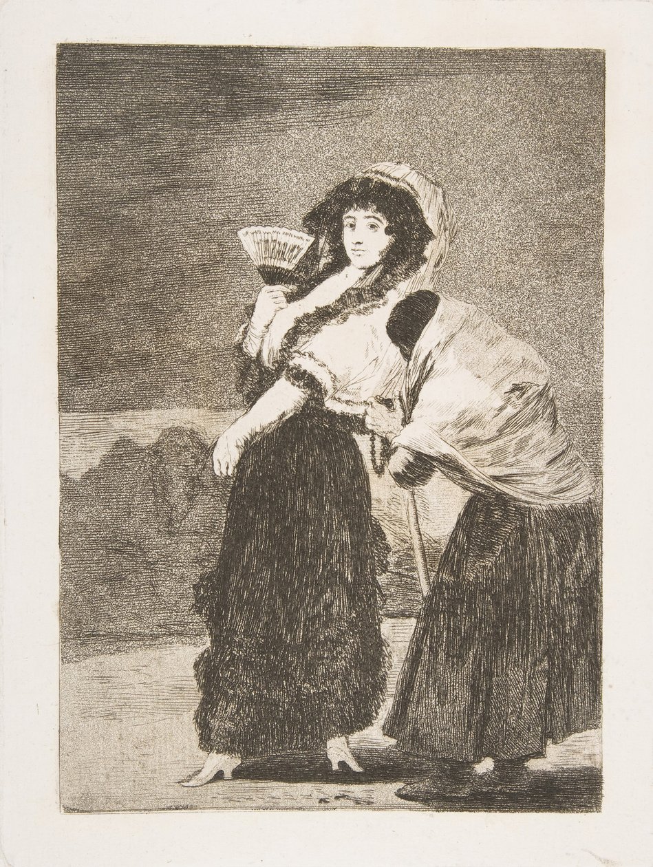 Plåt 16 från Los Caprichos:För himlens skull: och det var hennes mor Dios la Perdone..., 1797-98. av Francisco de Goya