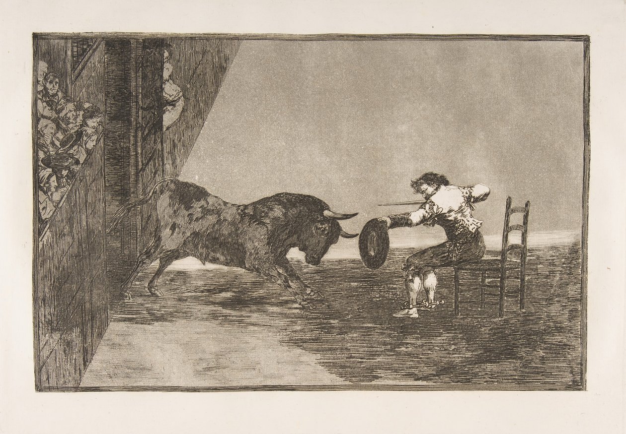 Tauromaquias skylt 18: Martinchos våga i ringen i Zaragoza, 1816. av Francisco de Goya