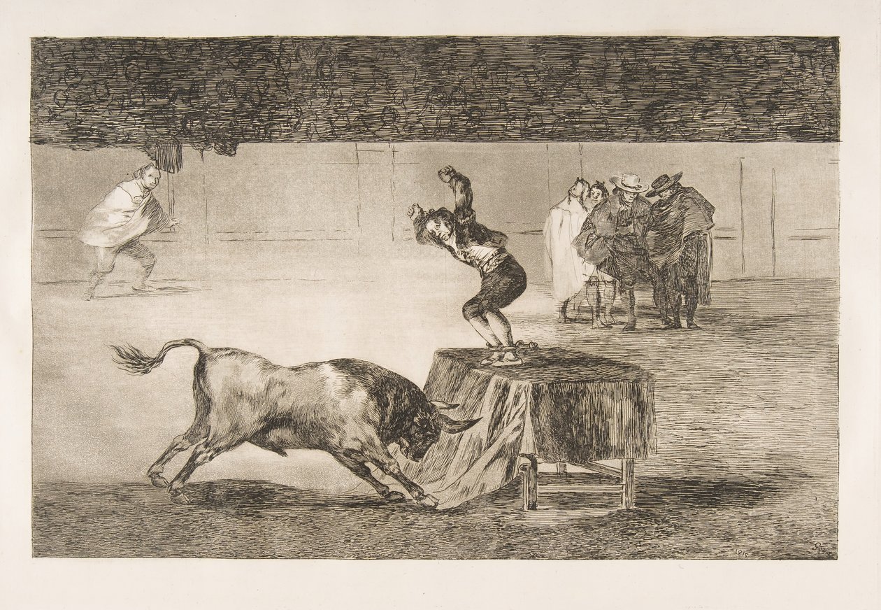 Plåt 19 av Tauromaquia: En annan galenskap av honom i samma ring., 1816. av Francisco de Goya